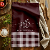 Gather Fall Burgundy & White Buffalo Karo Geschirrtuch