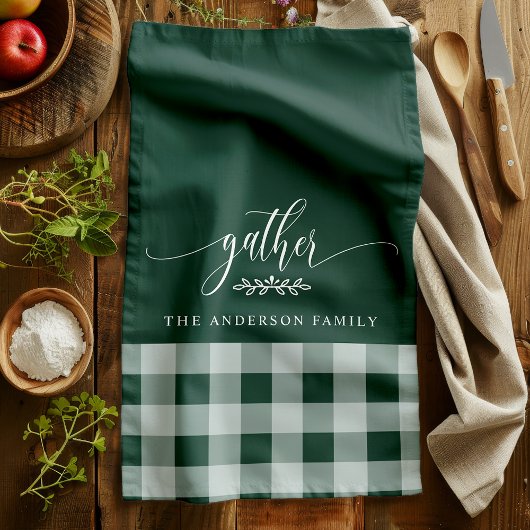 Gather Fall Green & White Buffalo Karo Geschirrtuch