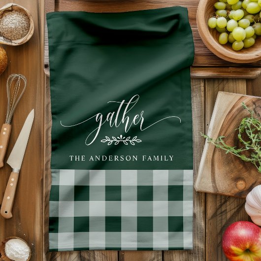 Gather Fall Green & White Buffalo Karo Geschirrtuch