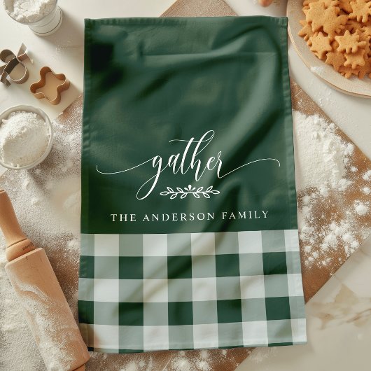 Gather Fall Green & White Buffalo Karo Geschirrtuch