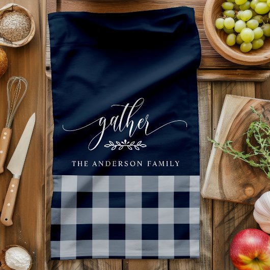 Gather Fall Navy & White Buffalo Karo Geschirrtuch