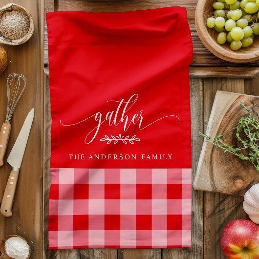 Gather Fall Red & White Buffalo Karo Geschirrtuch