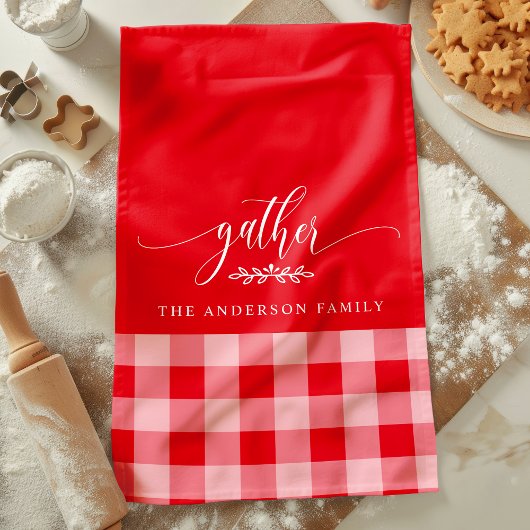 Gather Fall Red & White Buffalo Karo Geschirrtuch