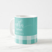 Gather Happy Fall Aquamarin & White Buffalo Karo Kaffeetasse (Vorderseite Links)