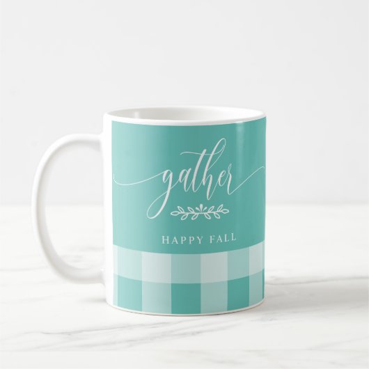 Gather Happy Fall Aquamarin & White Buffalo Karo Kaffeetasse (Links)