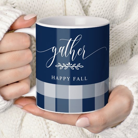 Gather Happy Fall Navy & White Buffalo Karo Kaffeetasse