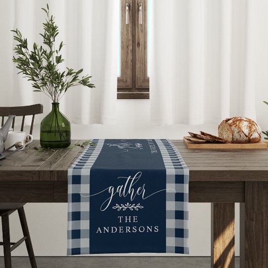 Gather Navy Blue Buffalo Karo Fall Erntedank Kurzer Tischläufer