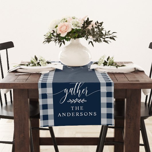 Gather Navy Blue Buffalo Karo Fall Erntedank Kurzer Tischläufer