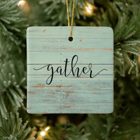 Gather Script Wood Sage Green Vintag Keramikornament (Baum)