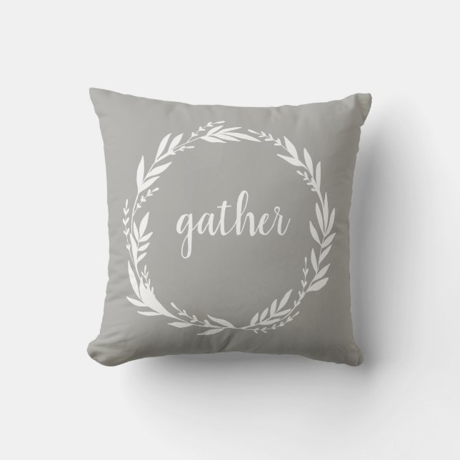 Gather Welcome Wreath Gray Throw Kissen (Vorderseite)