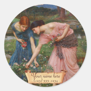 "Gather Ye Rosenknospe" Pre-Raphaelite-Buchzeichen Runder Aufkleber