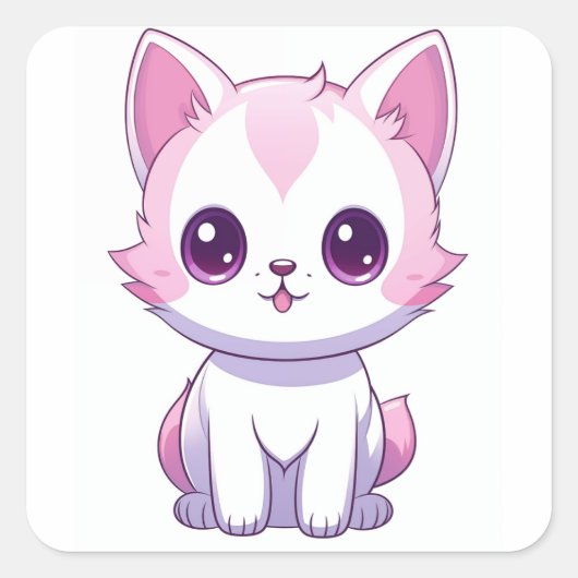 Gatinho Kawaii Quadratischer Aufkleber (Vorderseite)