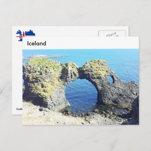 Gatklettur Stone Arch, Arnarstapi, Island Postkarte (Vorne/Hinten)