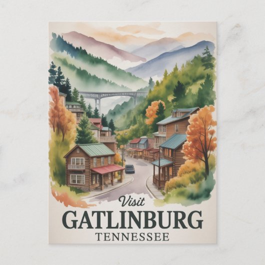 Gatlinburg  Great Smoking Mountains Watercolor Postkarte (Vorderseite)