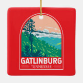 Gatlinburg Tennessee Travel Art Emblem Keramikornament (Rückseite)
