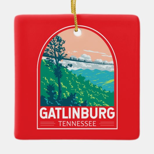 Gatlinburg Tennessee Travel Art Emblem Keramikornament (Vorderseite)