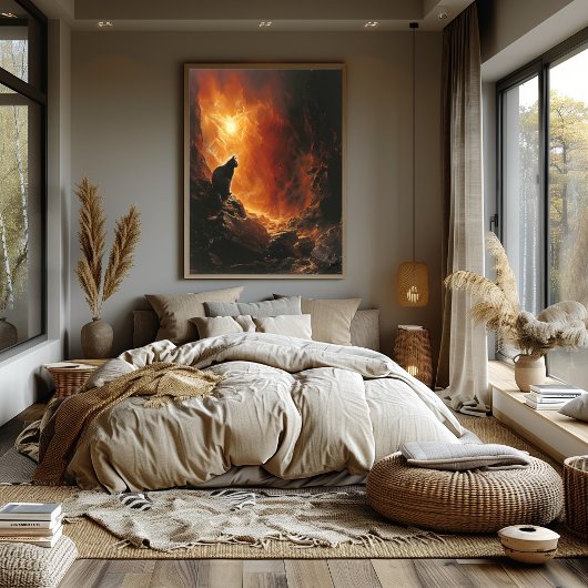 Gato Ardiente Vigilante: Caverna Surrealista Bicol Poster