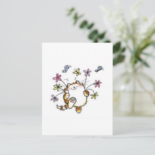 Gato com Flores Postkarte (Stehend Vorderseite)