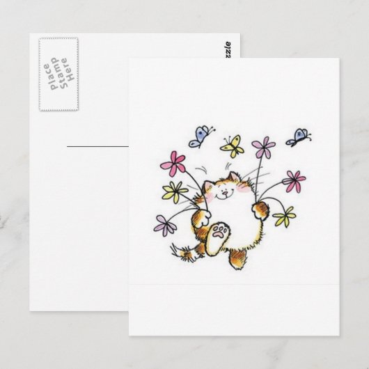 Gato com Flores Postkarte (Vorne/Hinten)