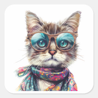 Gato Cool con Lentes Quadratischer Aufkleber