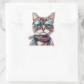  Gato Cool con Lentes  Quadratischer Aufkleber (Tasche)