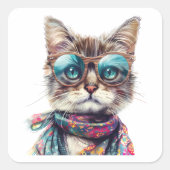  Gato Cool con Lentes  Quadratischer Aufkleber (Vorderseite)