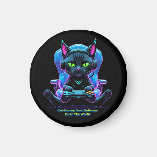 Gato gamer futurista con joystick y actitud felina magnet