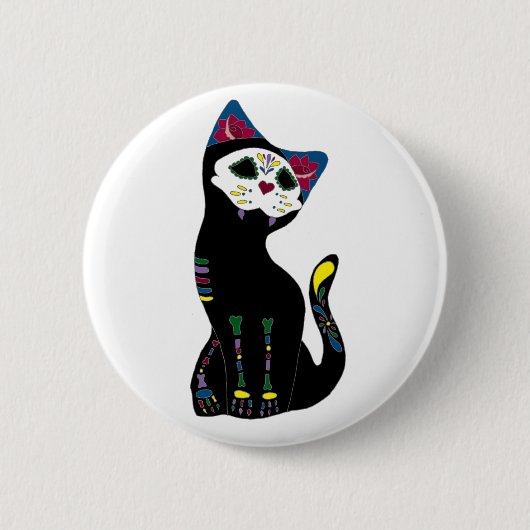 "Gato Muerto" Dia De Los Muertos Cat Button (Vorderseite)