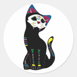 "Gato Muerto" Dia De Los Muertos Cat Runder Aufkleber