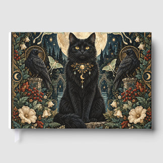 Gato Negro Gótico Celestial con Luna y Cuervos. Gästebuch