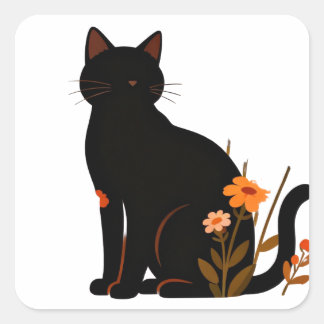 Gato preto do ortorno florido quadratischer aufkleber