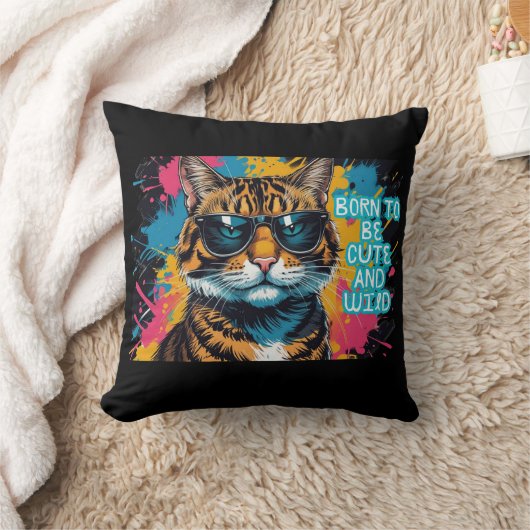 Gato tigrado rebelde con gafas y estilo urbano kissen (Decke)