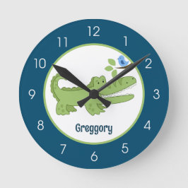 Gator Crocodile Navy Blue Green Jungle Safari Runde Wanduhr