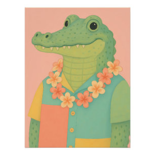 Gator in farbgeblocktem hawaiianischem Shirt mit L Poster