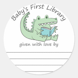 Gator liest Babys erstes Buchzeichen in der Biblio Runder Aufkleber