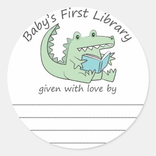 Gator liest Babys erstes Buchzeichen in der Biblio Runder Aufkleber (Vorderseite)