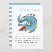 Gator Theme Birthday Party Blue Danke Karte (Vorne/Hinten)