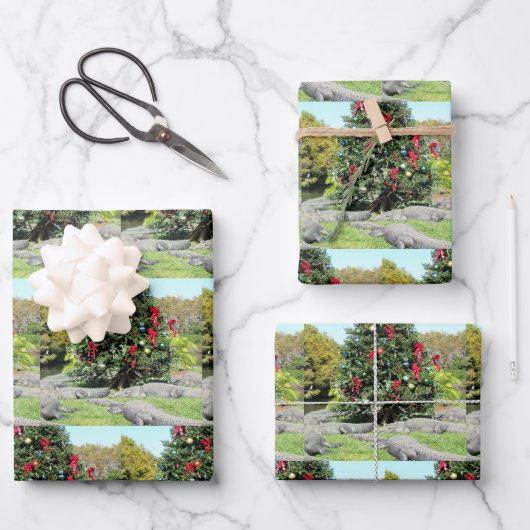 Gator Weihnachtsbaum Wrapping Paper Sheets Geschenkpapier Set (Vorderseite)