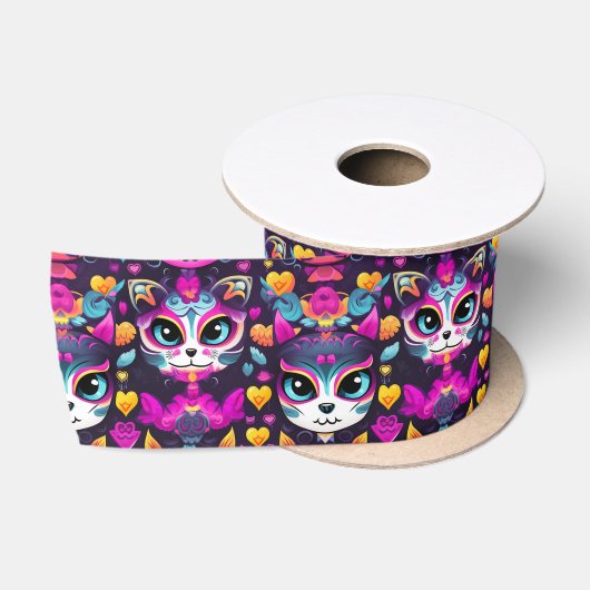 😻 Gatos de Muertos Fiesta Satinband (Spule)