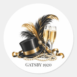 Gatsby 1920 Schwarz-Gold-Geburtstagsfeier Runder Aufkleber