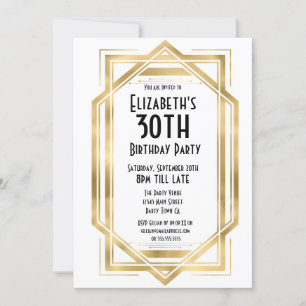 Gatsby 1920er Art Deco Weiß   Gold 30. Geburtstag Einladung