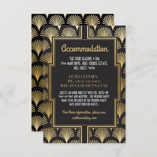 Gatsby Art Deco 1920er Jahre Unterkunft Hochzeitsf Begleitkarte (Vorne/Hinten)