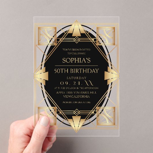 Gatsby Art Deco 50th Birthday Party Acryleinladungen (Insitu (Handheld))