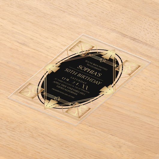 Gatsby Art Deco 50th Birthday Party Acryleinladungen (Ablage )