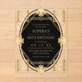 Gatsby Art Deco 50th Birthday Party Acryleinladungen (Vorderseite)