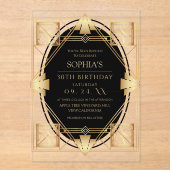 Gatsby Art Deco Birthday Party Acryleinladungen (Vorderseite)