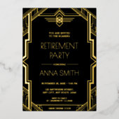 Gatsby Art Deco Black and Gold Retirement Party fo Folieneinladung (Vorderseite)