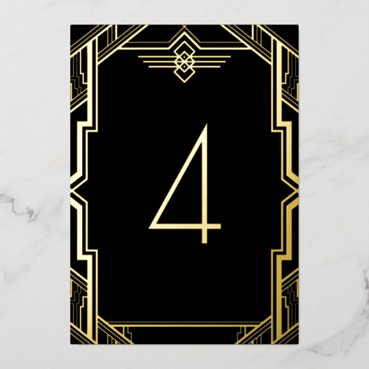 Gatsby Art Deco Black and Gold Tischnummer (Vorderseite)