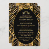 Gatsby Art Deco Black & Gold 1920er Hochzeit Einladung (Vorne/Hinten)