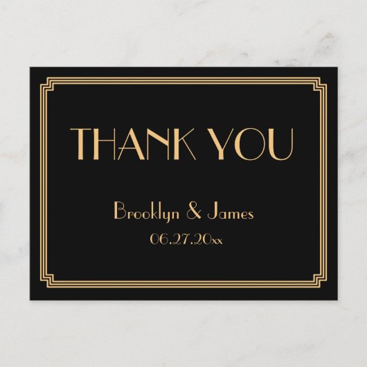 Gatsby Art Deco Black Wedding Danke Postkarten (Vorderseite)